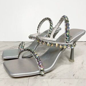 Jeffrey Campbell Saints Silver Jeweled Heeled Sandal 8.5